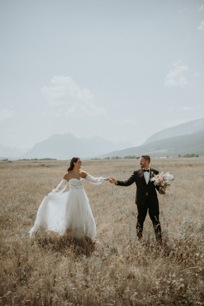 Cute couple at their golden hour bridal portraits