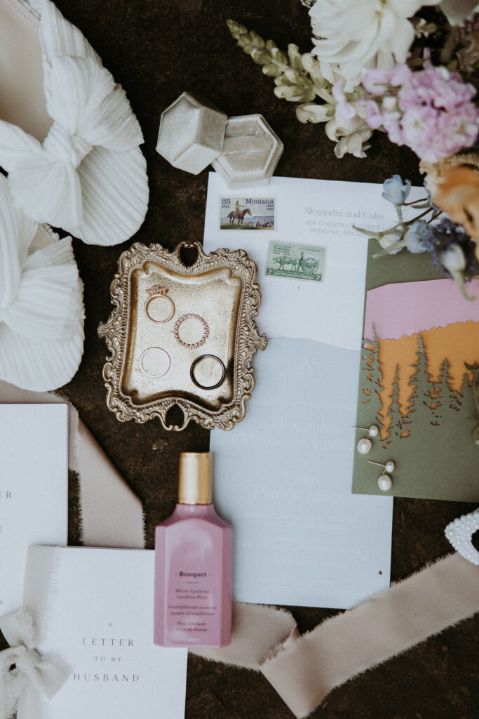 closeup of the perfume the bride used on her wedding day