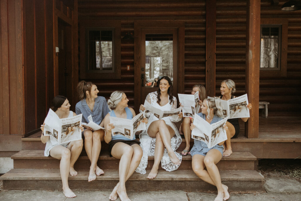 Cute picture of the bride and her bridesmaids laughing with each other