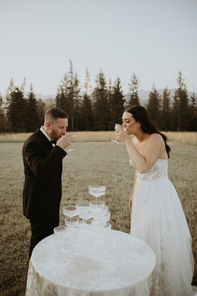 newlyweds celebrating with champagne