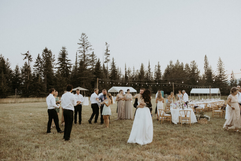couple dancing at their elopement reception party