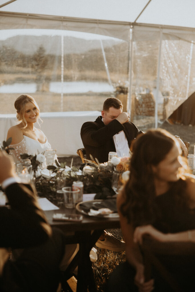 groom emotional at his wedding reception