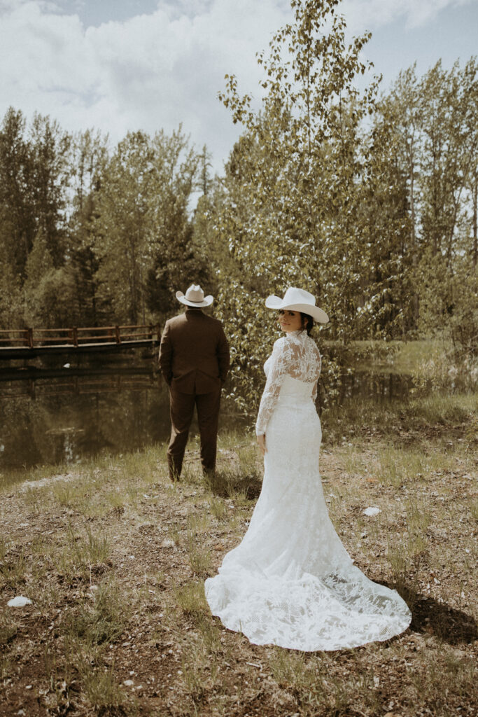 bride and groom at their first look