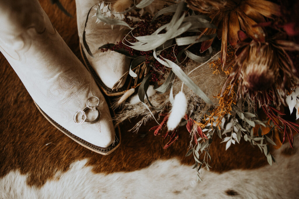 beautiful boots the bride wore for her wester wedding day