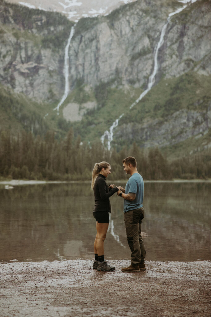 newly engaged couple holding hands during their photoshoot