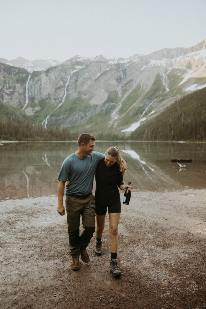 couple laughing with each other during their engagement photos