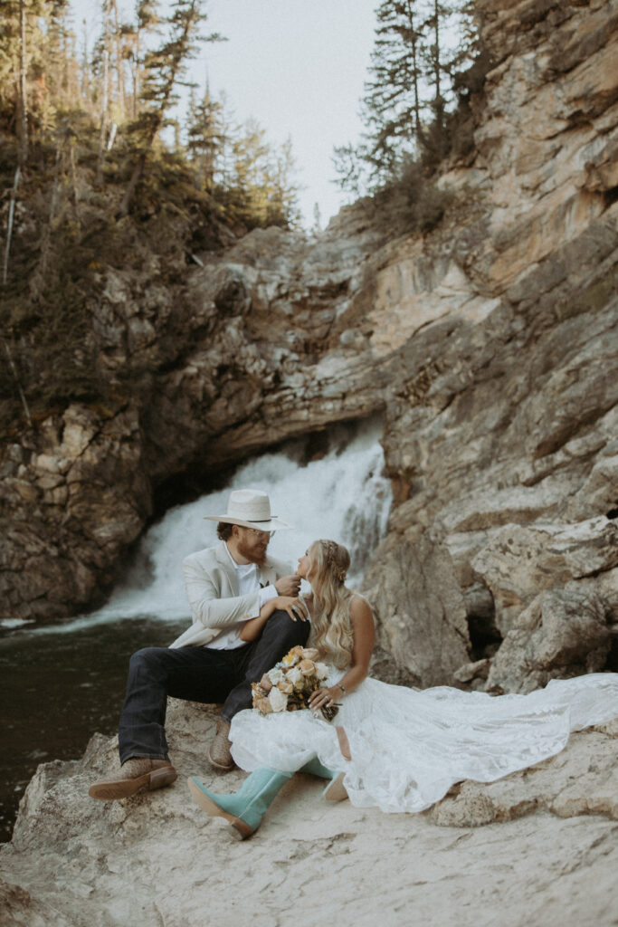 Cute picture of the newlyweds smiling at each other