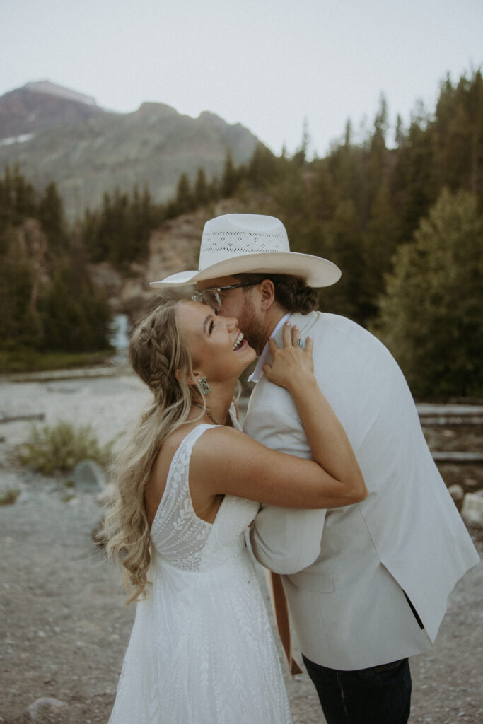 Cute picture of the bride and groom, laughing with each other
