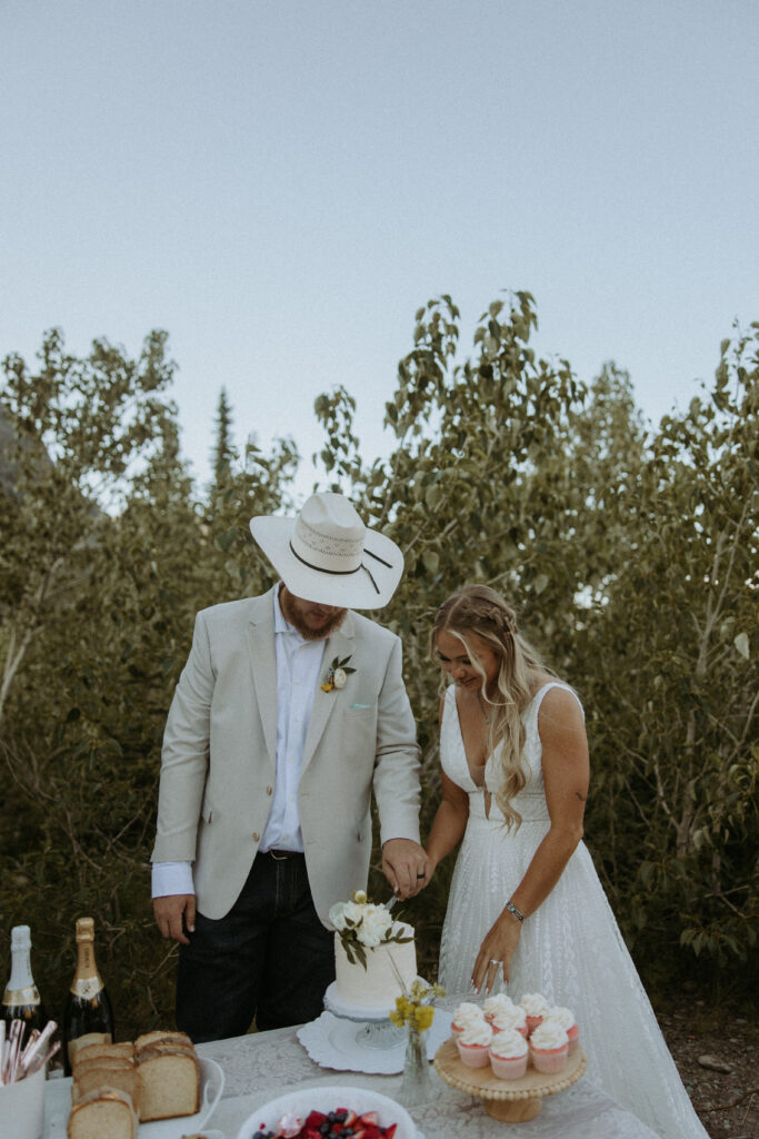Cute couple cutting their elopement cake