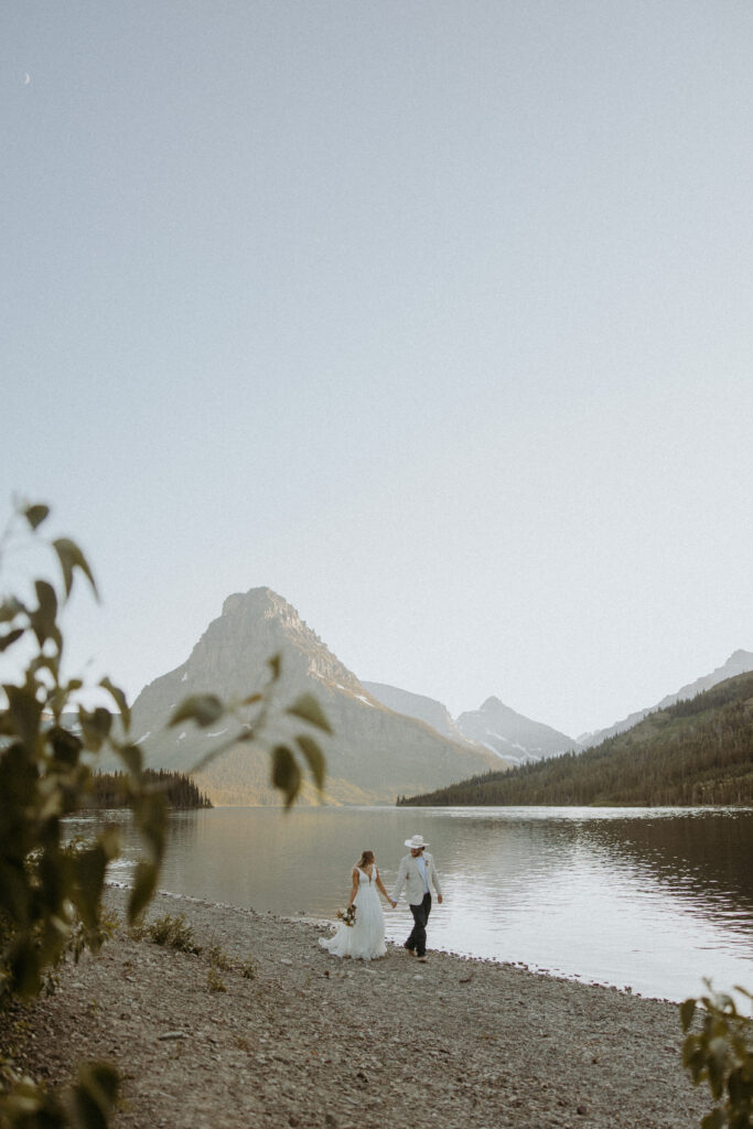 Cute couple walking by the lake
