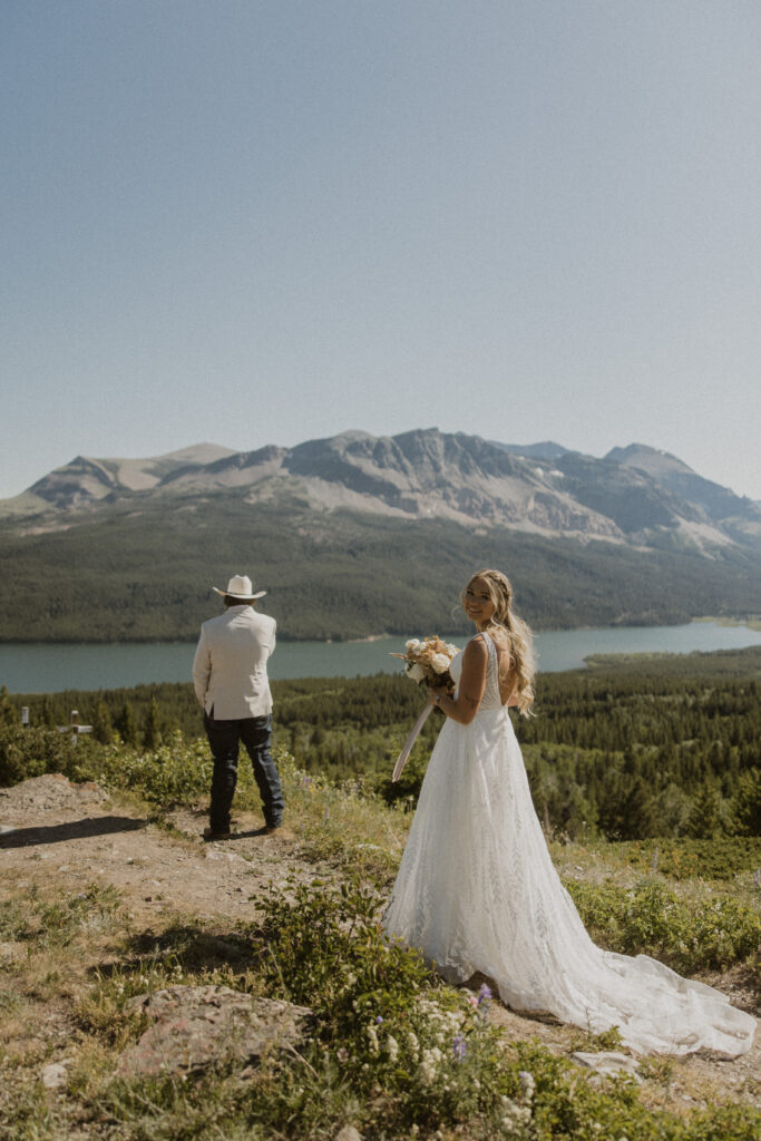 bride and groom at their first look