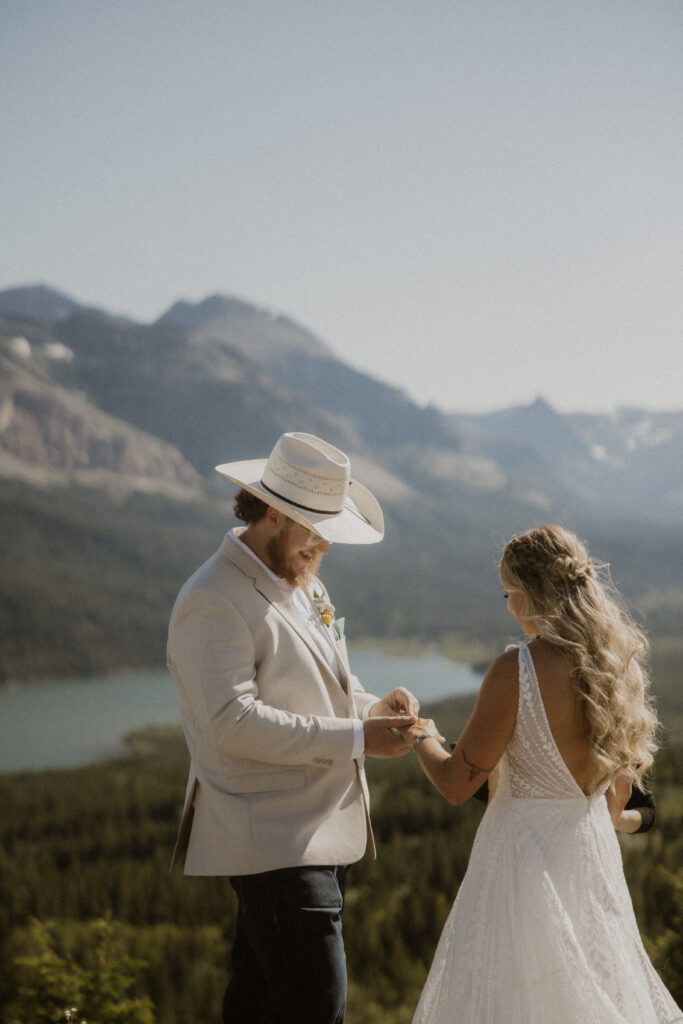 Cute couple during their golden hour wedding ceremony