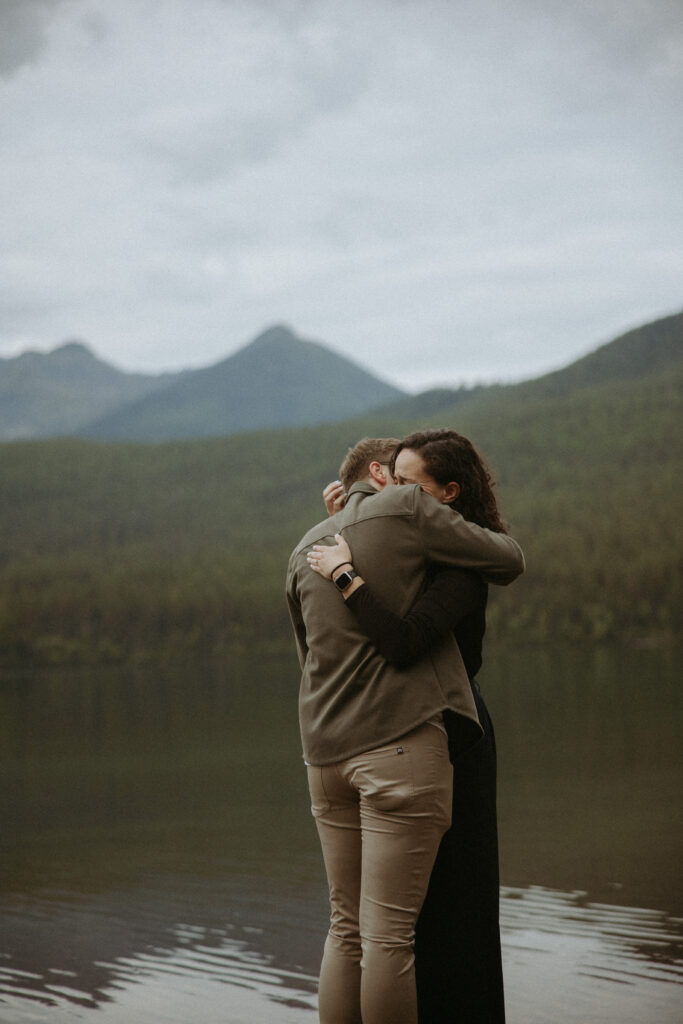 Cute couple hugging during their proposal photos