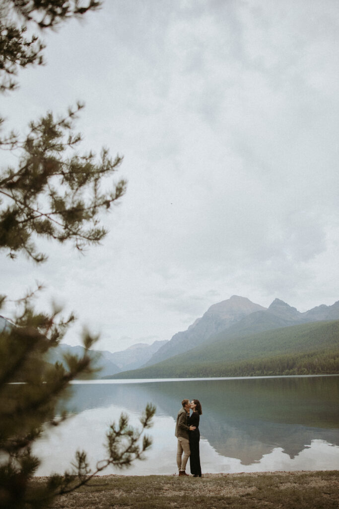 Cute picture of a newly engaged, couple hugging