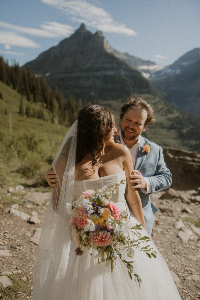 Golden hour bridal portraits at glacier Park
