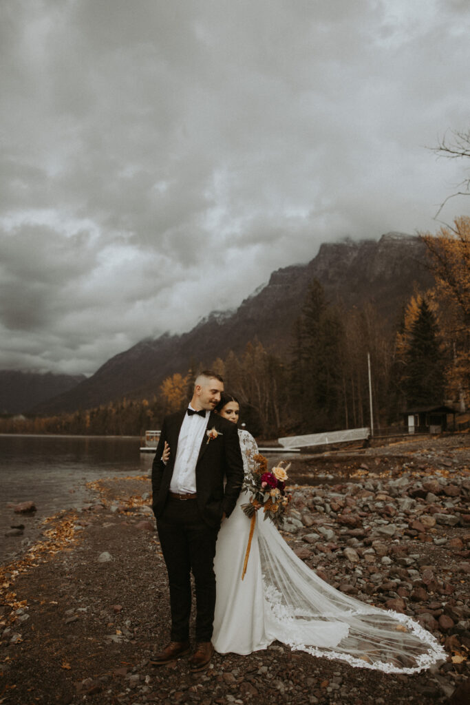 beautiful picture of the newlyweds at their glacier elopement