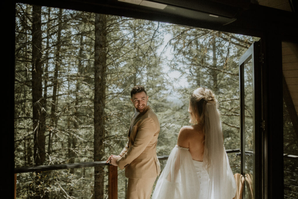 Bride and groom at their emotional first look