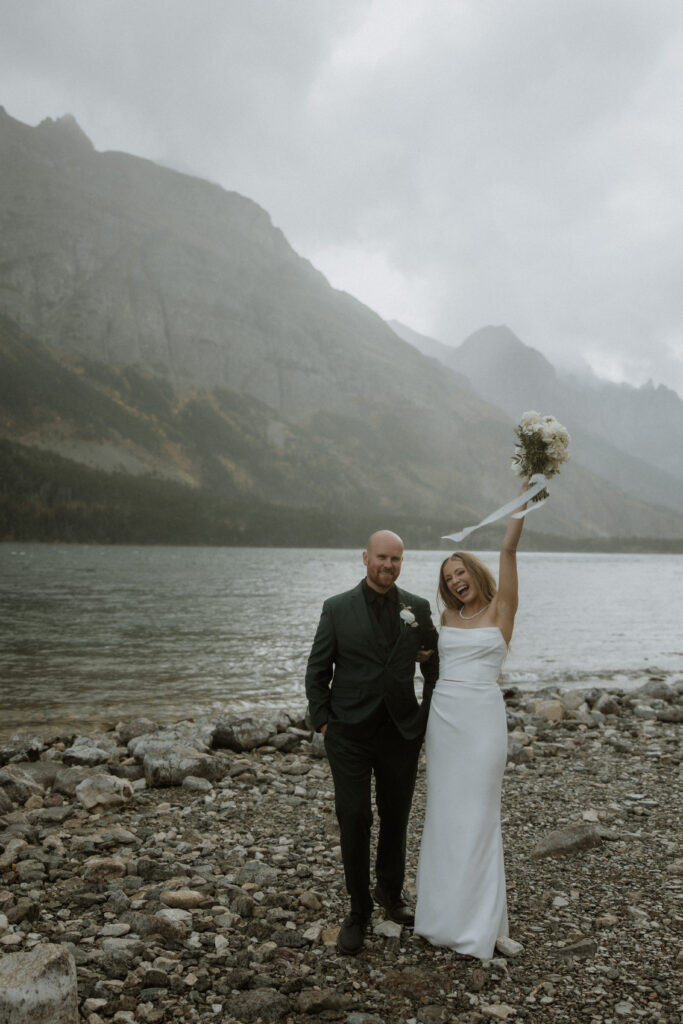 fun bridal portraits in glacier national park