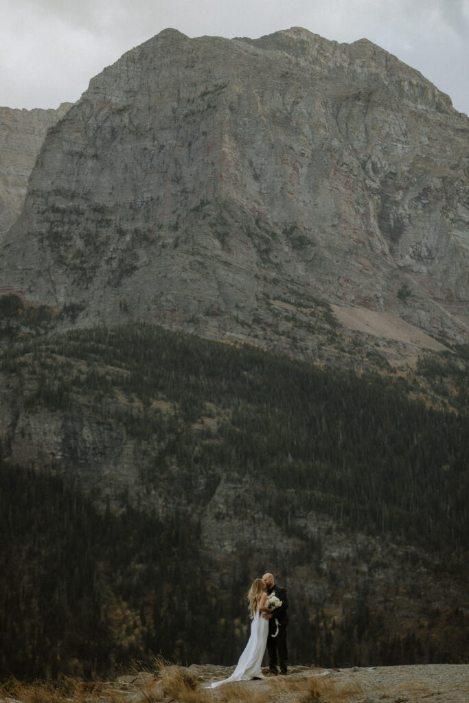 cute portrait of the newlyweds kissing