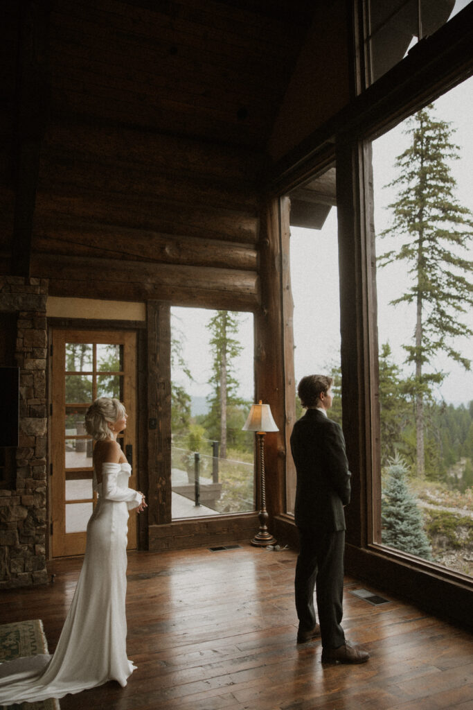 bride and groom at their first look
