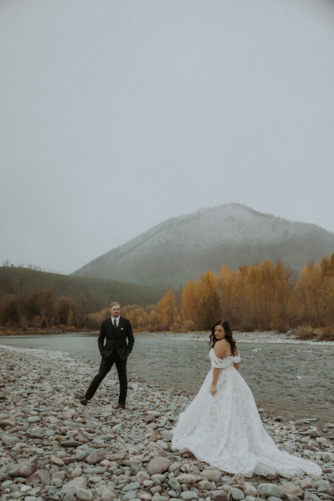 Couple at their intimate glacier Park elopement