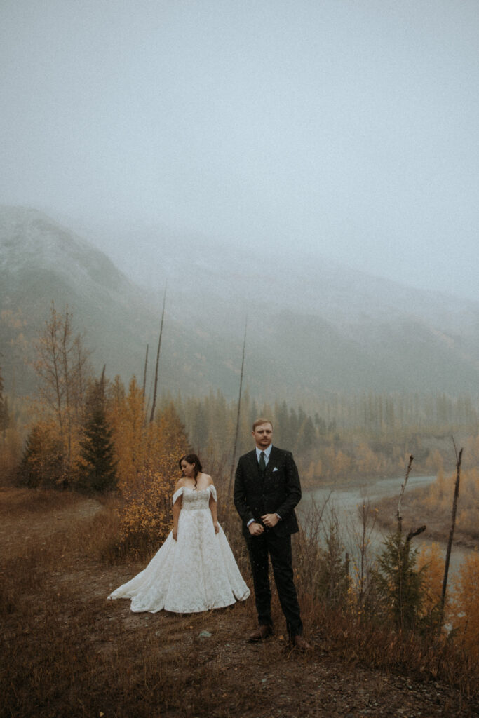Couple at their winter bridal session