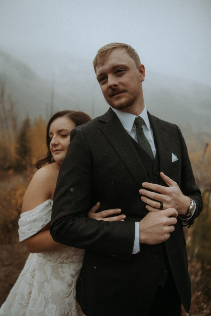 Picture of the newly married couple hugging