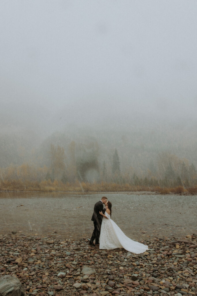 Portrait of the newly married couple dancing