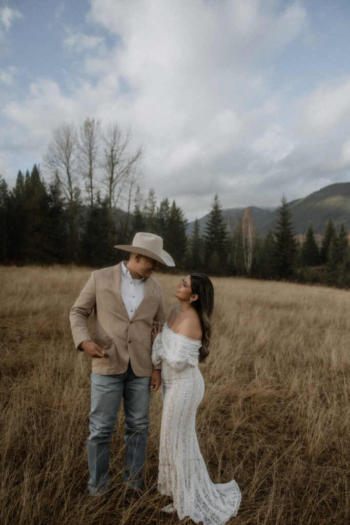 happy couple hugging during their bridal photos